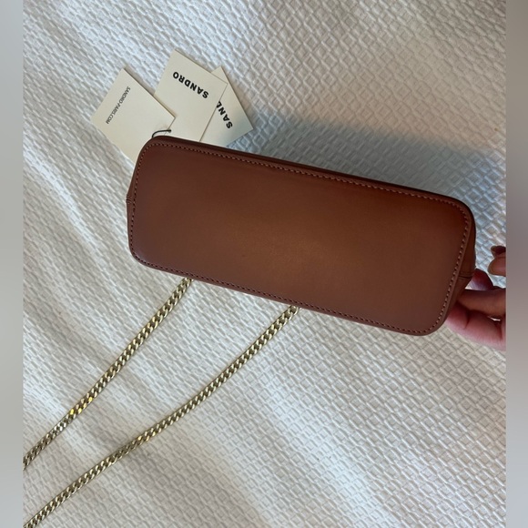 NWT Sandro Marron Brown Small Canvas Leather Logo Chain Strap Crossbody Bag - Picture 14 of 16